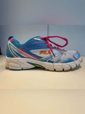 FILA Women’s Mesh Sneakers in White, Blue & Pink
